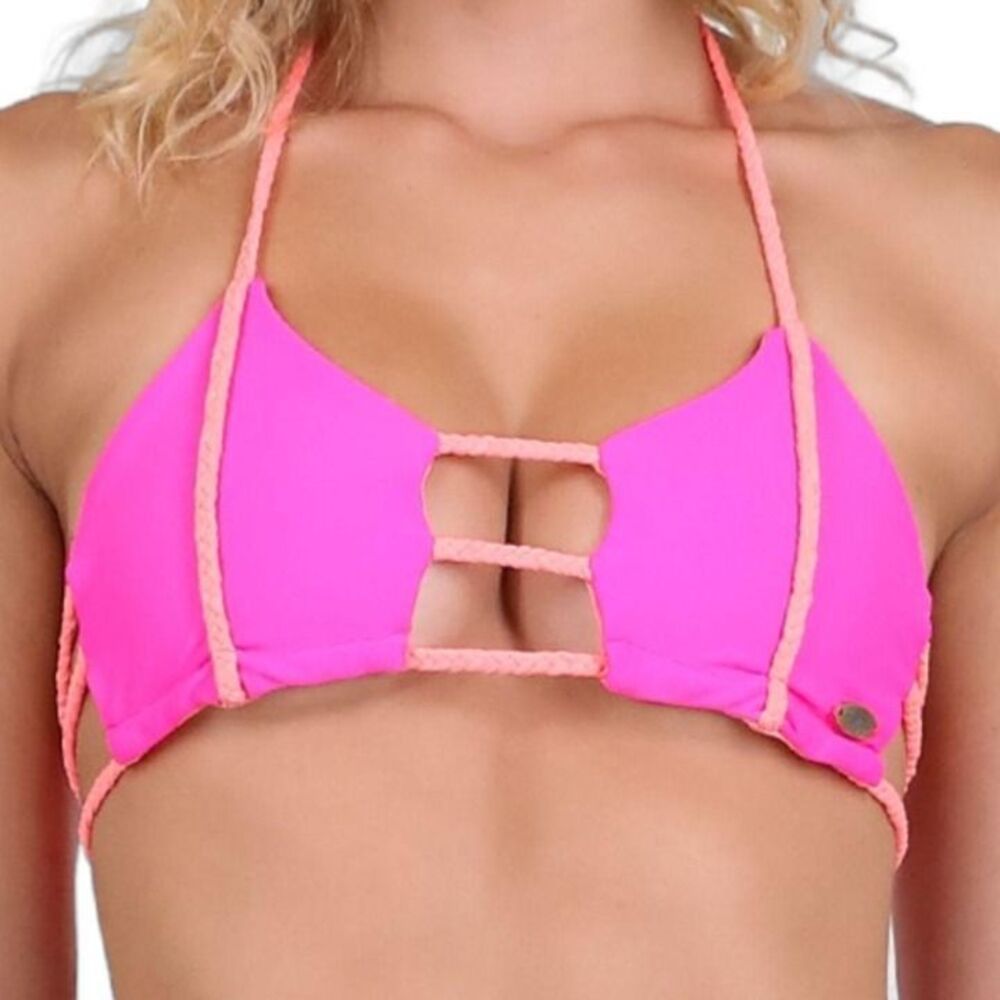 Micro Bikini Top Reversible Braided Pink Orange NWT